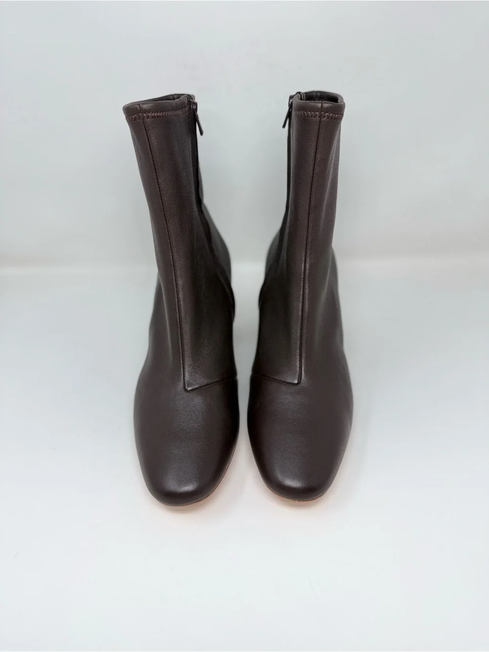 New Loeffler Randall Elise Brown Leather Stretch Bootie Sz 9.5